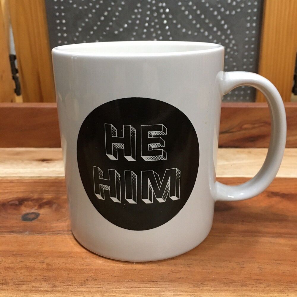 Room Essentials Mug He Him Gray Coffee Cup Stoneware Pronoun Dad Husband Gift